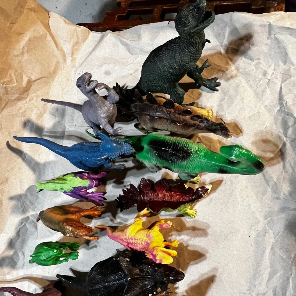 12pc Dinosaur Figure Lot Multicolor T-Rex Stegosaurus Toy Set